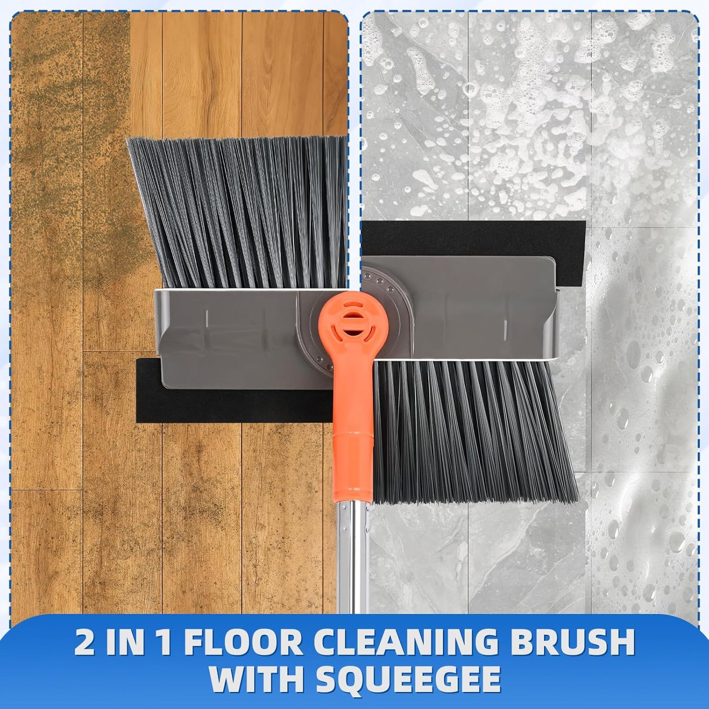 Floor Scrubber, 50 inch Heavy Duty Floor Scrub Brush with Long Handle and Squeegee for Cleaning Tile Wall Deck Bathroom Patio Garage Kitchen, Grey