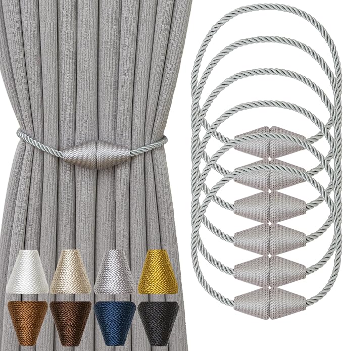 Magnetic Curtain Tiebacks 6 Pack Outdoor Rope Curtain Tie Backs Decorative by CurtainTiebacks