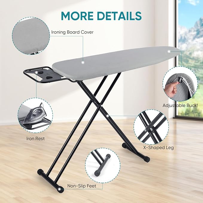 Ironing Board 13" X 43" W/Height Adjustable, Safety Iron Rest, Extra Heavy Cover - Image 5