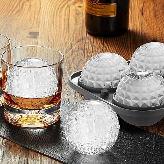Nax Caki 3D Ball Crystal Ice Cube Tray, Large Ball Silicone Fun Shapes Whiskey - Image 3