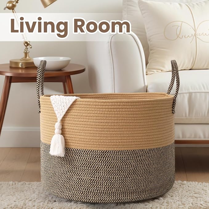 Woven Blanket Basket, 65L Large Rope Storage Bin - Image 5