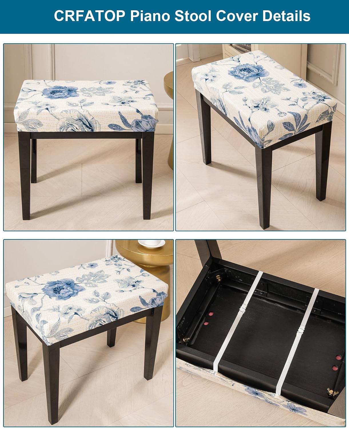 CRFATOP Waterproof Vanity Bench Cover, (15"-19.5") L x (12"- 15.7") W Jacquard Rectangle Saddle Seat Slipcover Stretch Saddle Bar Stool Covers for Kitchen Island Chairs Cushion Protector (XS,11)