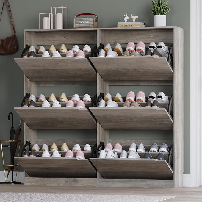 Shoe Cabinet with 6 Flip Drawers, Slim Narrow Shoe Storage Cabinet, - Image 7