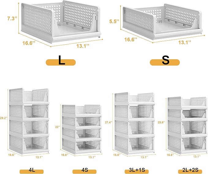 Proarea Stackable Plastic Storage Basket Closet Organizer Bin Foldable Clothes - Image 2