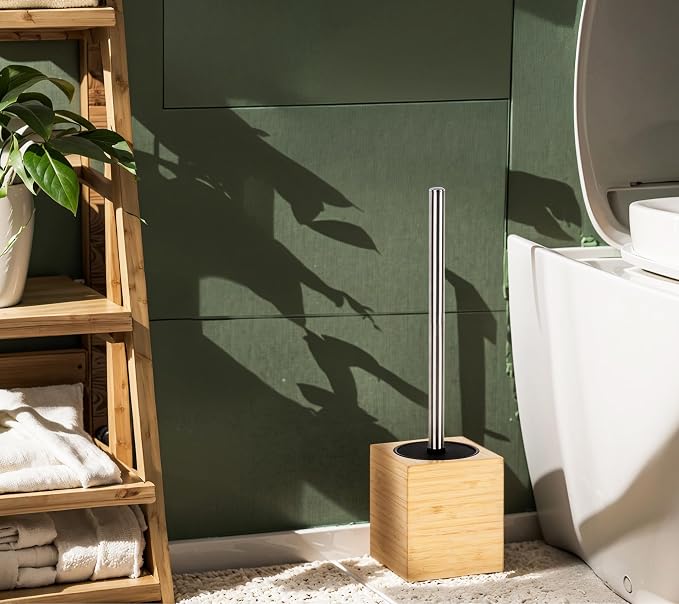 Toilet Bowl Brush Holder with Bamboo and Stainless Steel - Image 8