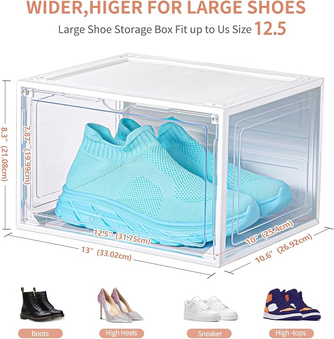 12 Pack White Shoe Boxes Stackable, Large Shoe Storage Organizer - Image 2