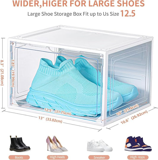 12 Pack White Shoe Boxes Stackable, Large Shoe Storage Organizer - Image 2