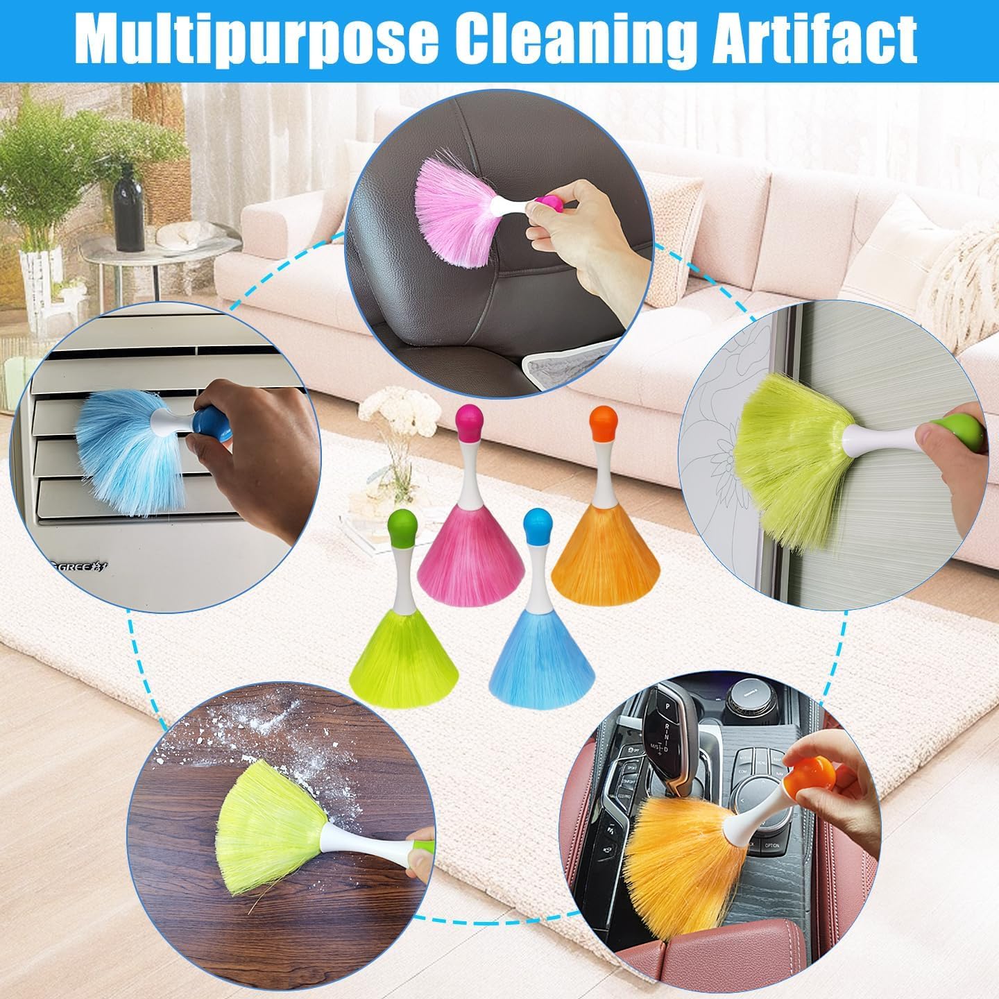 4 PCS Feather Dusters for Cleaning, 8 Inch Microfiber Washable Dusting Brushes for Home Book Screen Sofa Car Furniture Frames