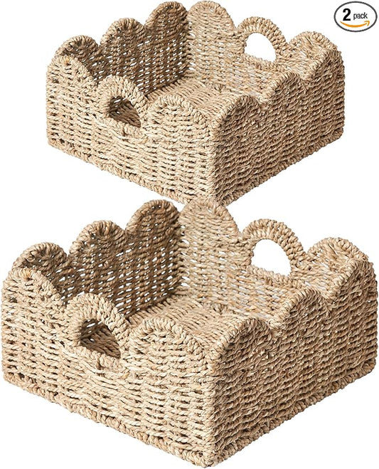 Scalloped Basket 2 Pack Wicker & Rattan Storage by Floramill