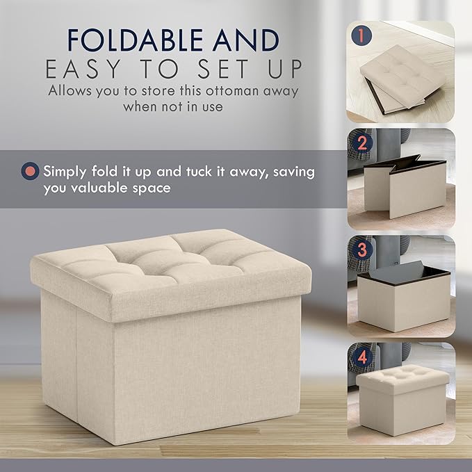 Ornavo Home Small Storage Ottoman, Foldable Collapsible Rectangle Linen Ottoman - Image 5