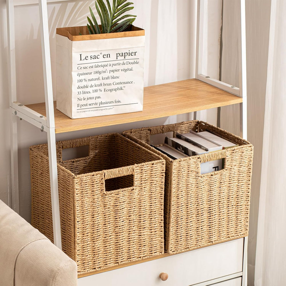 Foldable Storage Baskets with Handles Paper Rope Storage Baskets Rectangle Co...