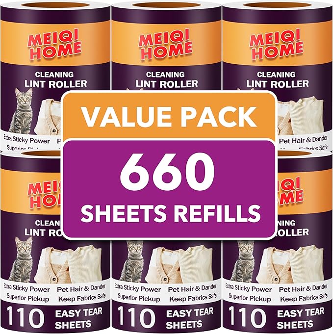 Extra Sticky Lint Roller Refills Only, 660 Easy-Tear Sheets by MEIQIHOME