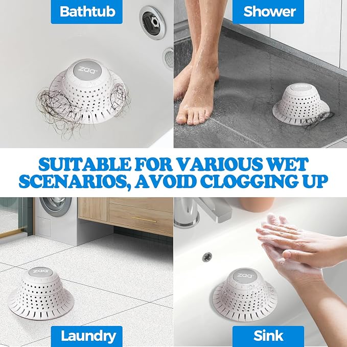 zaa Bathtub Drain Hair Catcher, Premium Silicone Collapsible 2 Pack Drain - Image 2