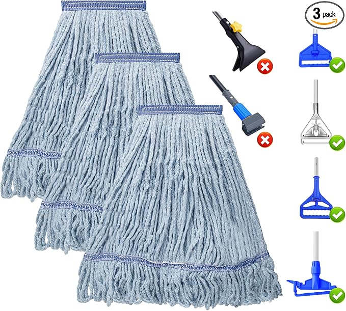 KeFanta 3 Pack Heavy Duty Commercial Mop Head Replacement, Looped End String by KeFanta