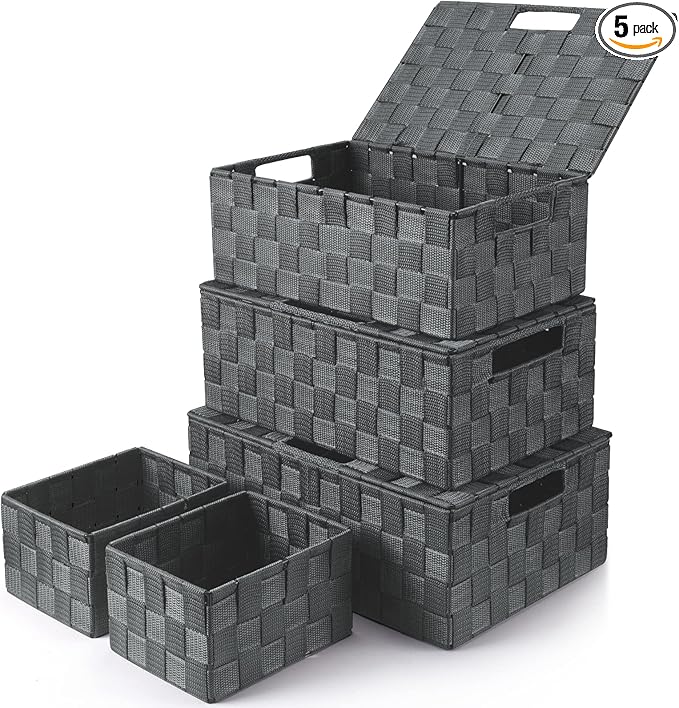 Storage Bins with Lids, Woven Storage Box Organizer Containers Decorative by Uvellgift