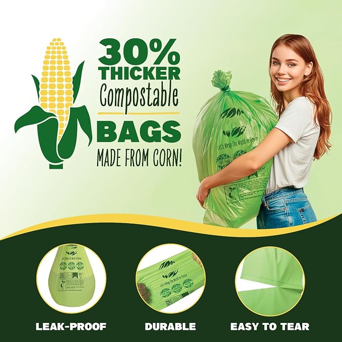 30-33 Gallon Compost Bags 30 Bags Yard Waste Bags Flat-Top Liners Compostable - Image 4