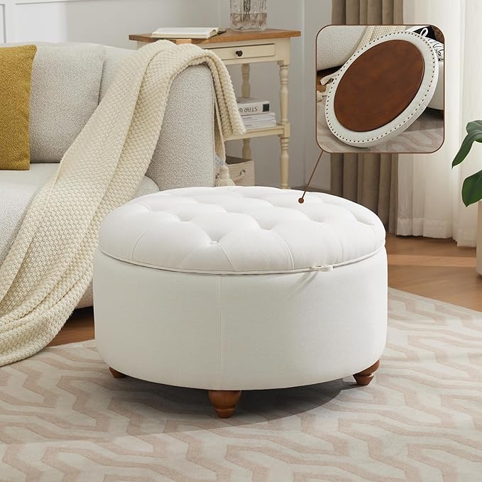 30Inch Round Storage Ottoman by WUTUTUEE