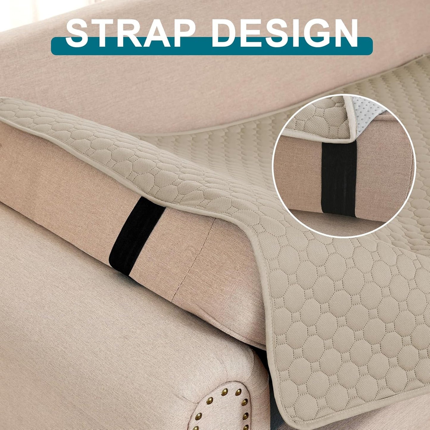 Turquoize Waterproof Couch Cover for Dogs Washable Sofa Cover with Non-Slip Backing Soft Sofa Slipcovers Pet Couch Cushion Protector for 3 Cushion Sofa, Sectional & Loveseat Cover (36x94, Beige)