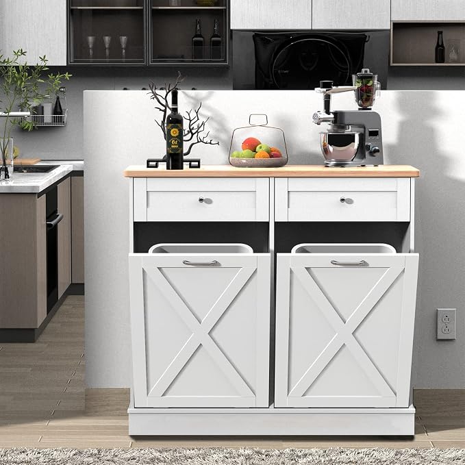 Betterhood Double Tilt Out Trash Cabinet Can Bin Kitchen 20 Gallon Wooden Free by Betterhood