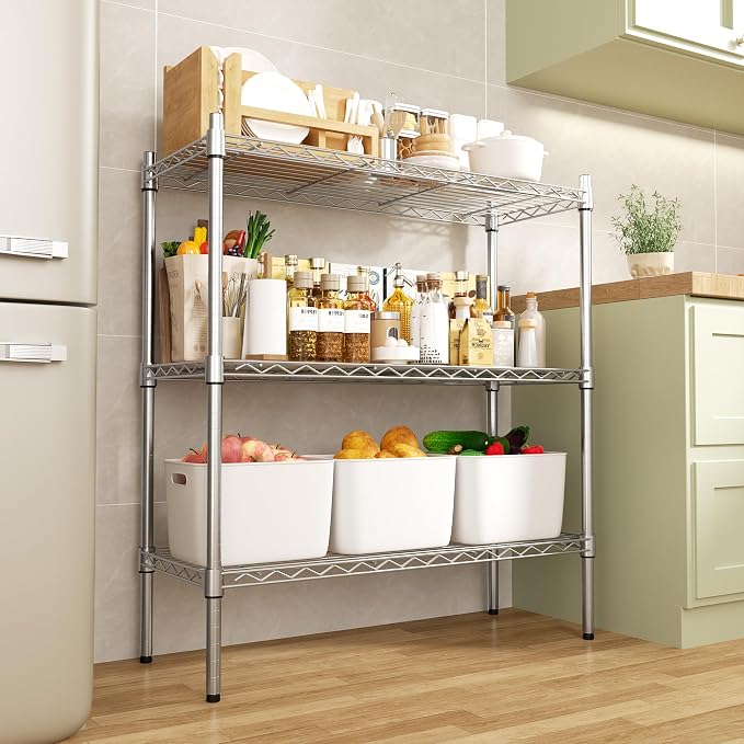 Auslar 3-Shelf Storage Wire Shelves Heavy Duty 3 Tiers Standing Shelving Units - Image 2