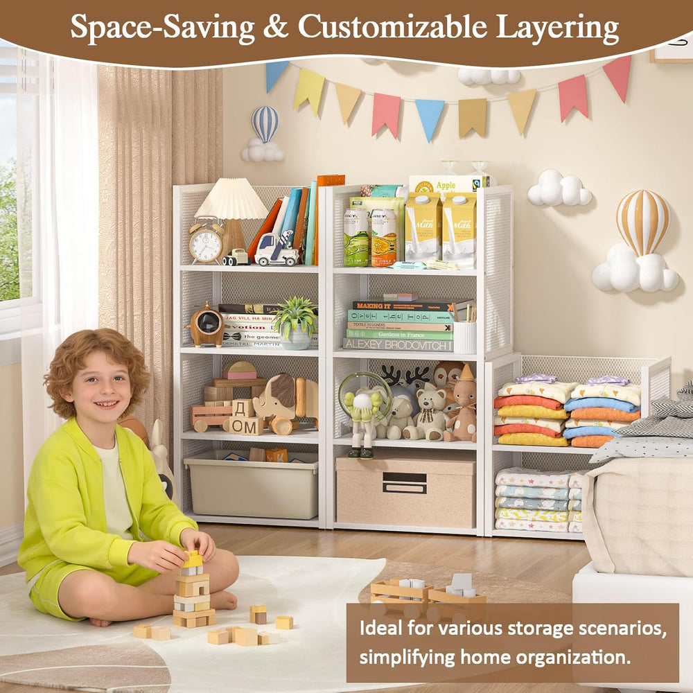 4-Tier Stackable Closet Organizers and Storage Basket, Wire Clothes Shelf Org...