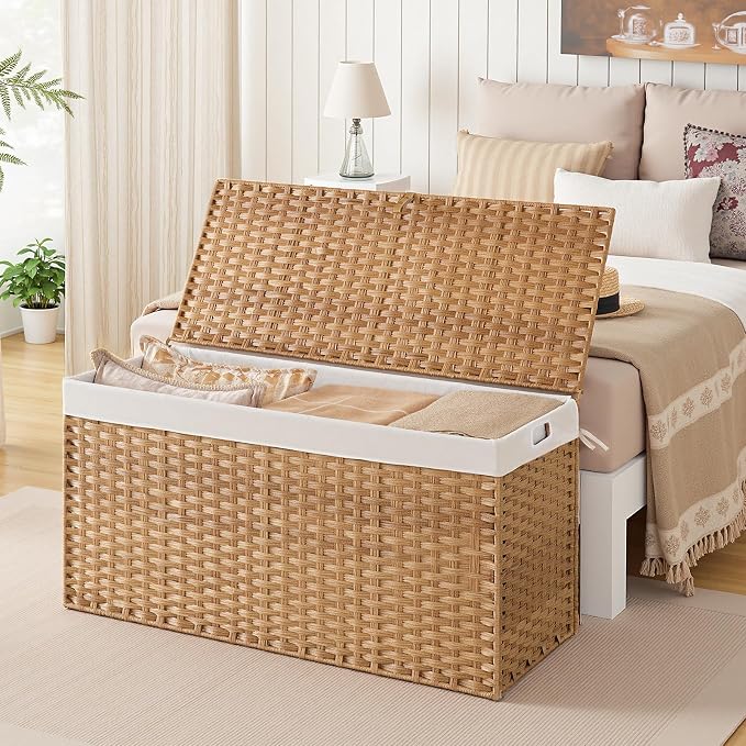 HOOBRO Storage Basket with Lid, 52.8 Gallon Wicker Basket, Handwoven Blanket - Image 8