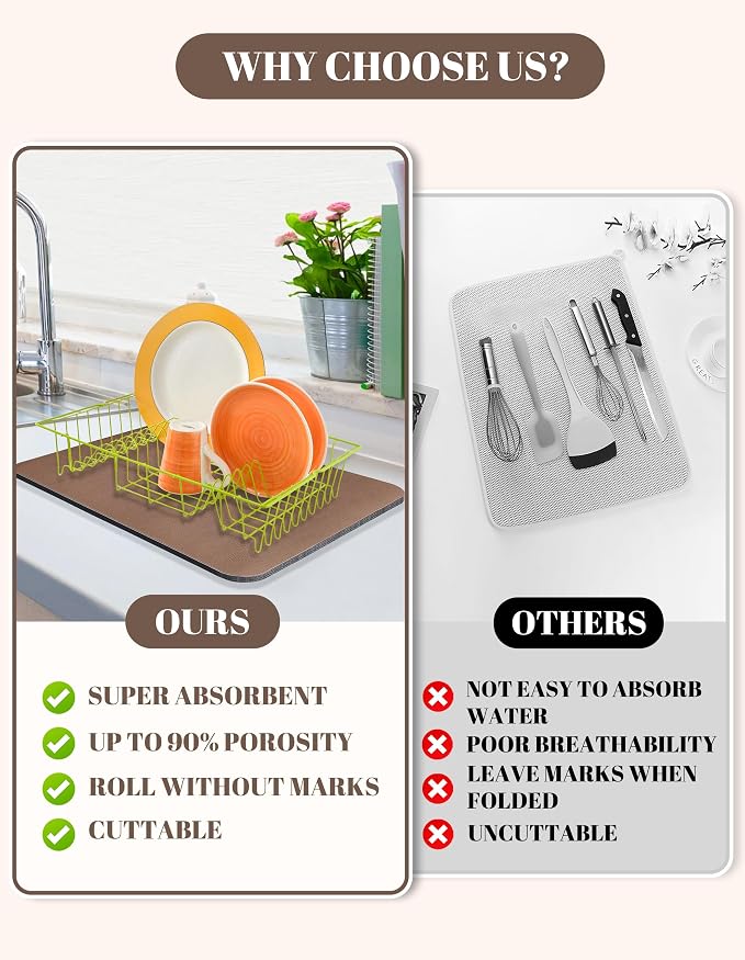 Dish Drying Mat for Kitchen Counter, Hide Stain Anti Absorbent for Kitchen - Image 4