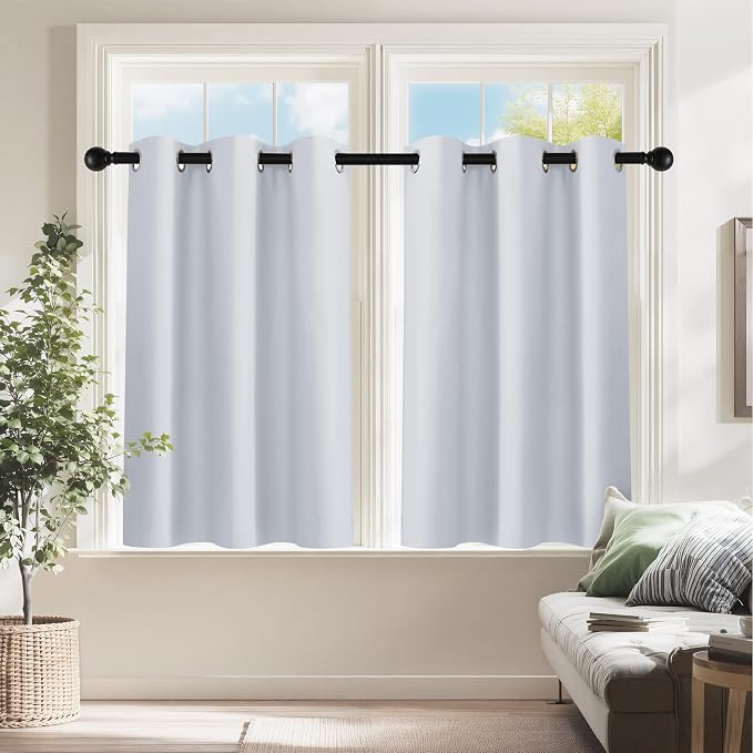 PONY DANCE Greyish White Room Darkening Kitchen Curtains 2 Panels Set, Thermal by PONYDANCE