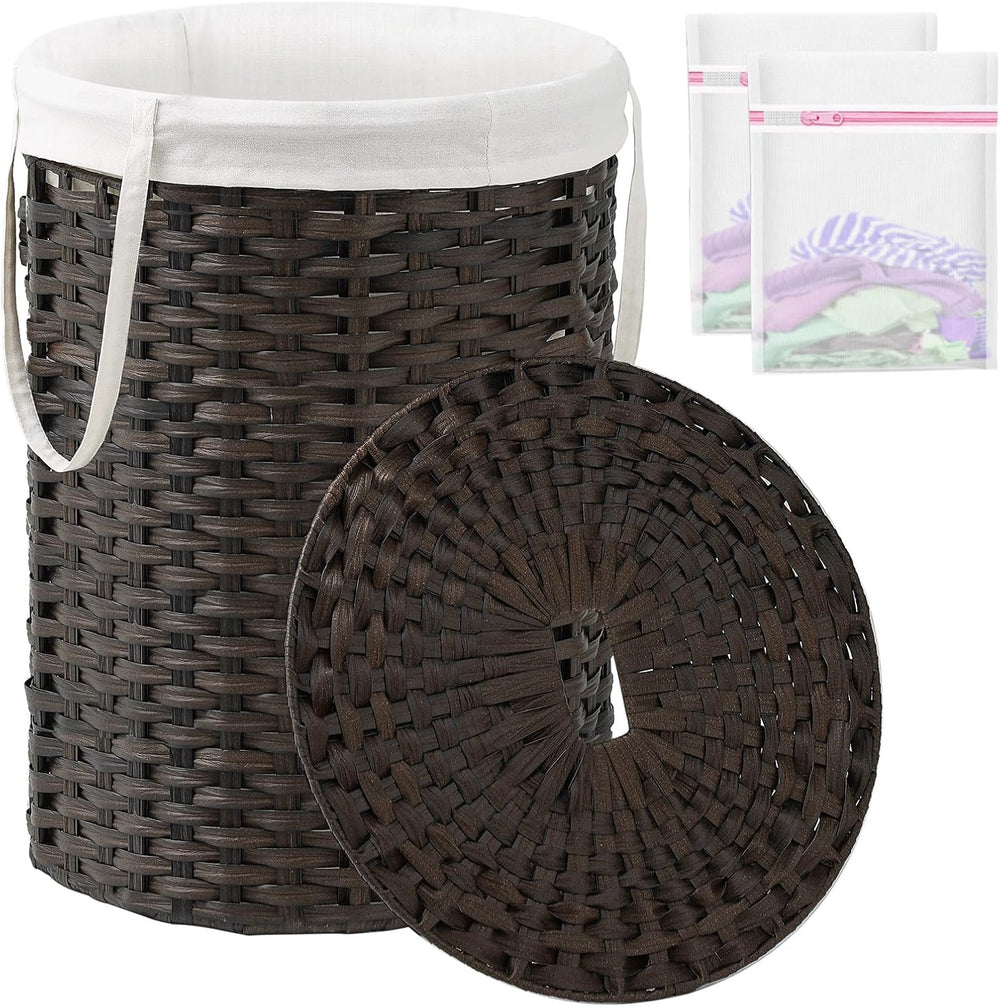 Laundry Basket with Lid Round Rattan Laundry Hamper with Lid and Handles 29.1