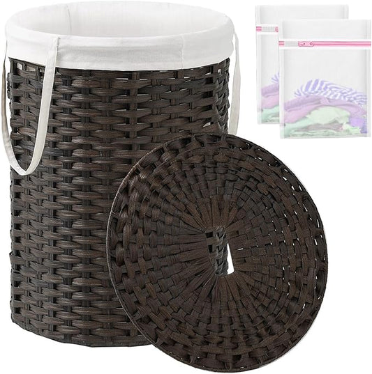 Laundry Basket with Lid Round Rattan Laundry Hamper with Lid and Handles 29.1 by SETVSON