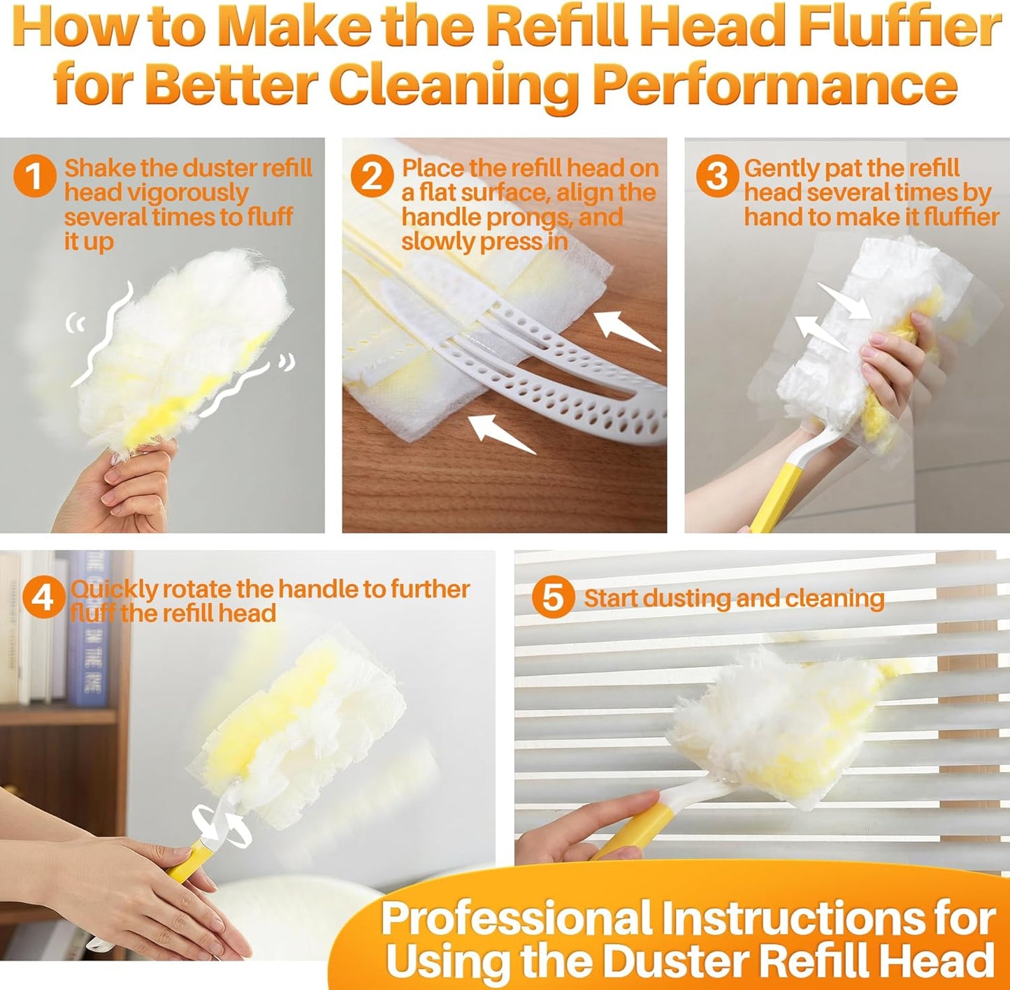 JOYMOOP Disposable Electrostatic Duster for Cleaning, with 2 Handles & 24 Ct Yellow Heavy Duty Refills for Swiffer Feather Duster, Household Cleaning Tool for Electronics, Dusting Furniture, Blinds