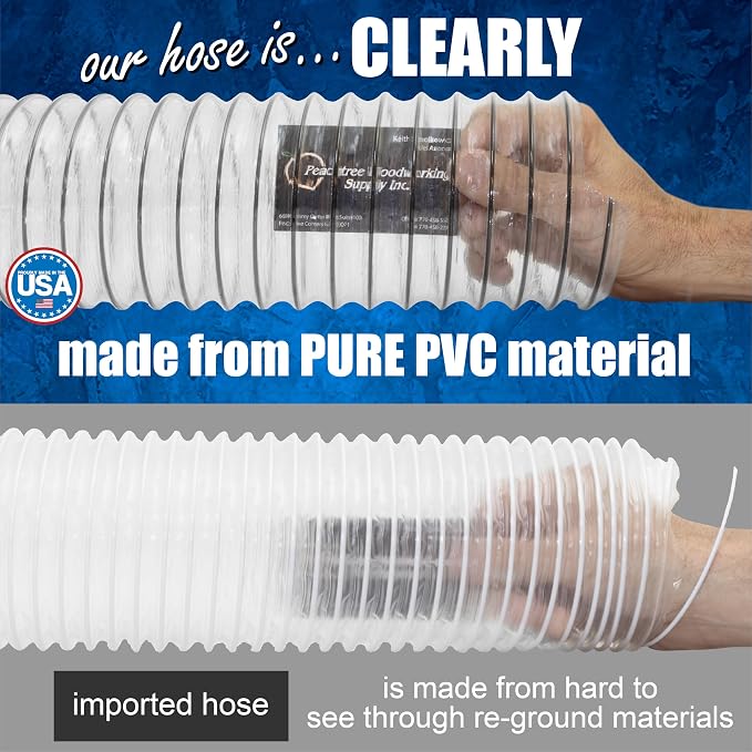 PVC Dust Collection Hose w/4 Thumbscrew Clamps, Puncture Resistant, Carbon - Image 3