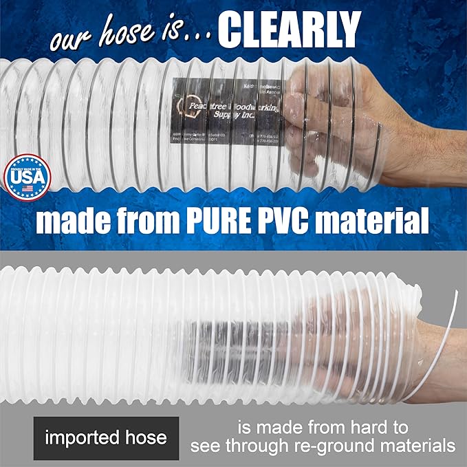 PVC Dust Collection Hose w/4 Thumbscrew Clamps, Puncture Resistant, Carbon - Image 3