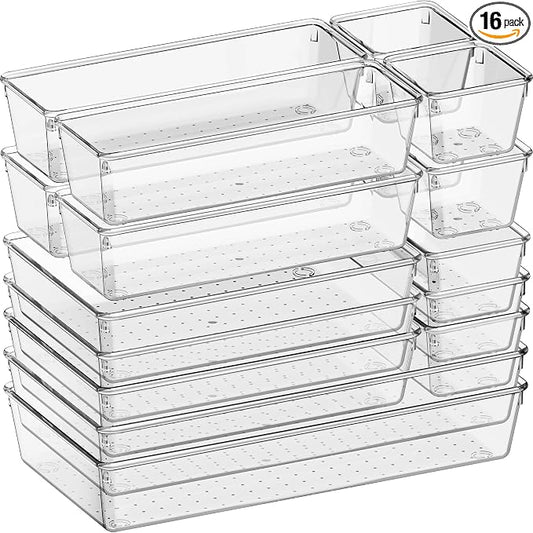 Criusia 16 Pack Large Clear Plastic Drawer Organizer Bins by Criusia