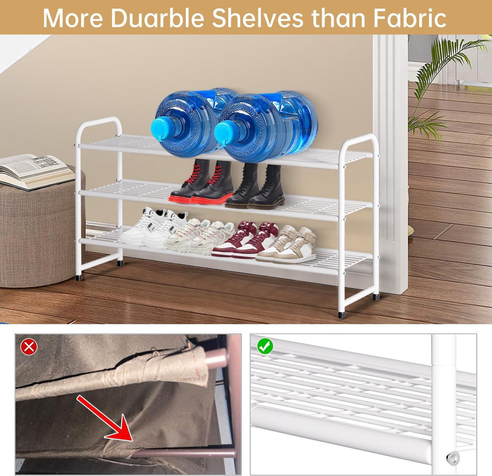 KEETDY 3-Tier Long Shoe Rack for Closet Metal Shoe Organizer for Entryway, Wi...