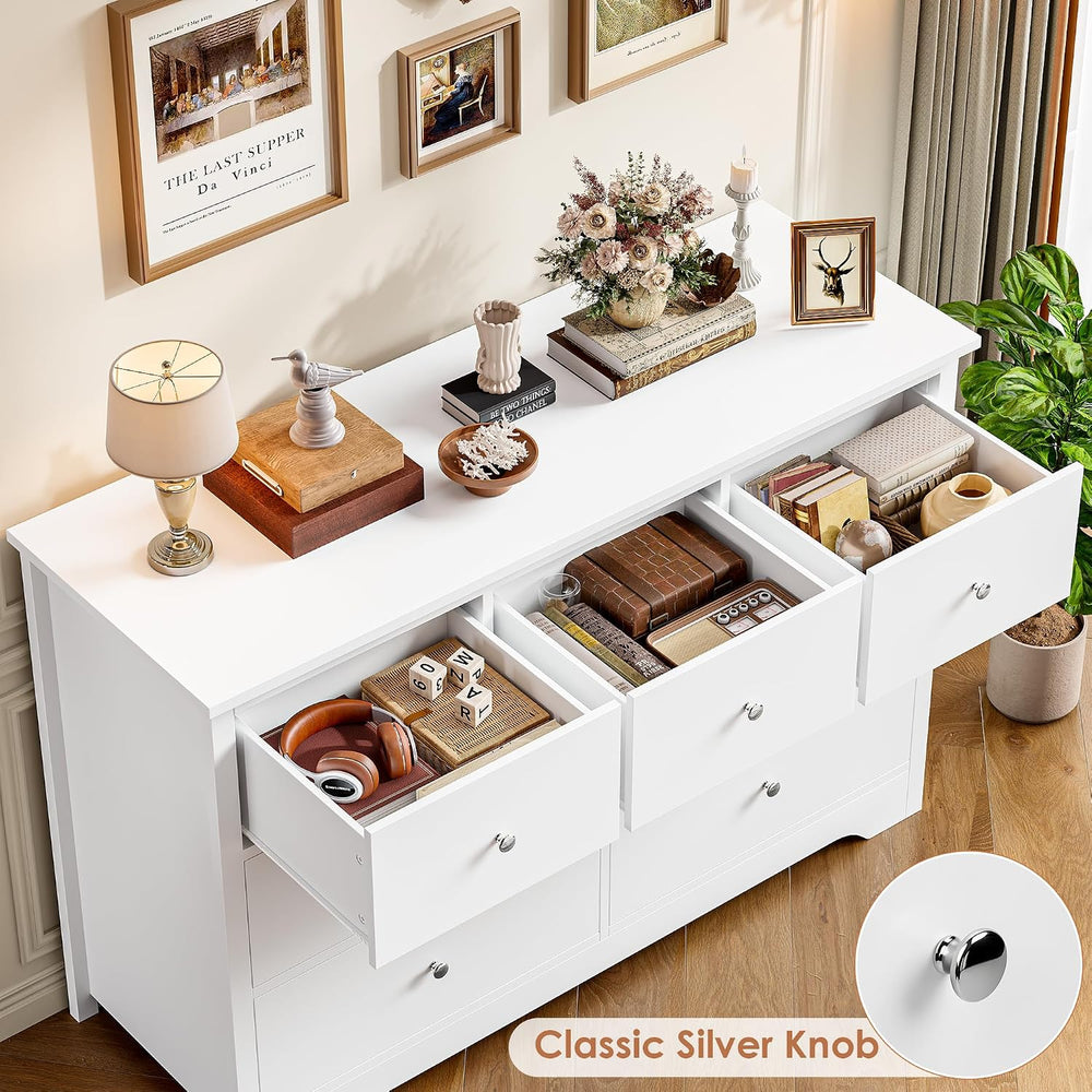 FOTOSOK White Dresser, Dresser for Bedroom, 7 Drawer Chest of Drawers
