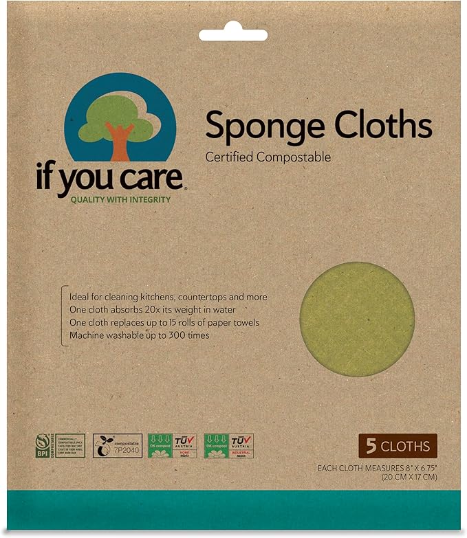 If You Care Sponge Cloths – 5 Count – 100% Natural Cleaning Rags by IfYouCare