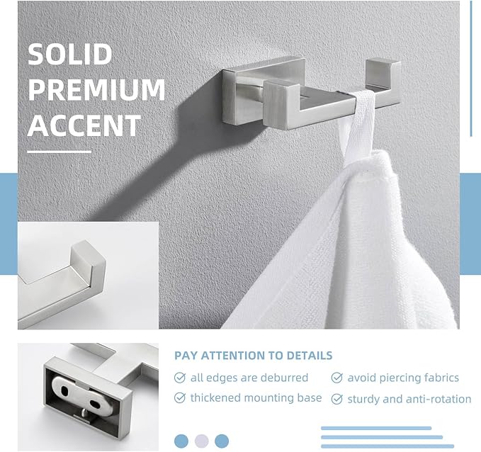 Angle Simple Towel Hook for Bathroom, SUS 304 Stainless Steel Double Robe Coat - Image 4
