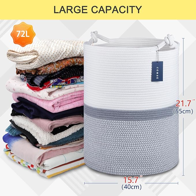COMSE Extra Large Blanket Basket, Tall Woven Storage Basket, Nursery Hamper - Image 3