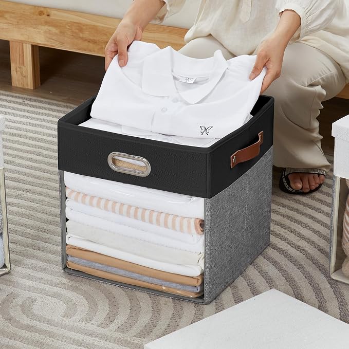 Fabric Storage Cubes with Clear Windows and Lids 11'' Foldable Storage Bins - Image 6