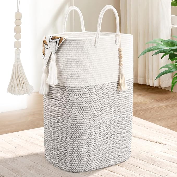 Woven Laundry Basket for Clothes, 65L Large Rectangle Laundry Hampers, Nursery by WENMER