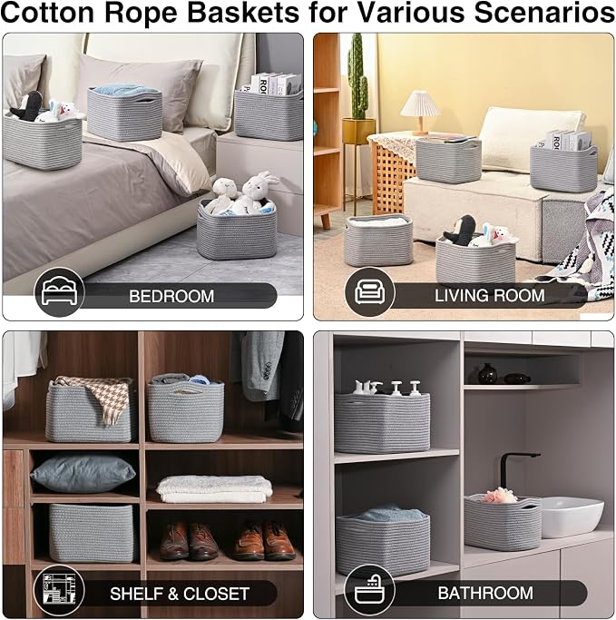 Small Storage Baskets for Organizing, Woven Storage Baskets for Shelves - Image 4