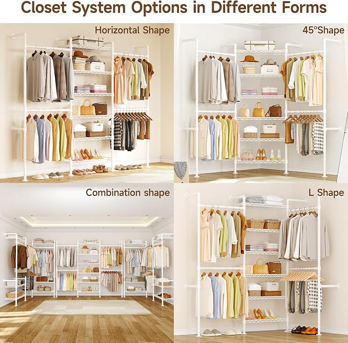 ONBRILL H3 Wall Mounted Closet System, Expandable Industrial Pipe Clothes Rack - Image 6