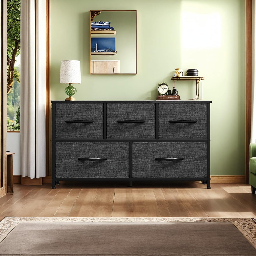 YITAHOME Dresser with 5 Drawers - Fabric Storage Tower, Black Dresser & C...