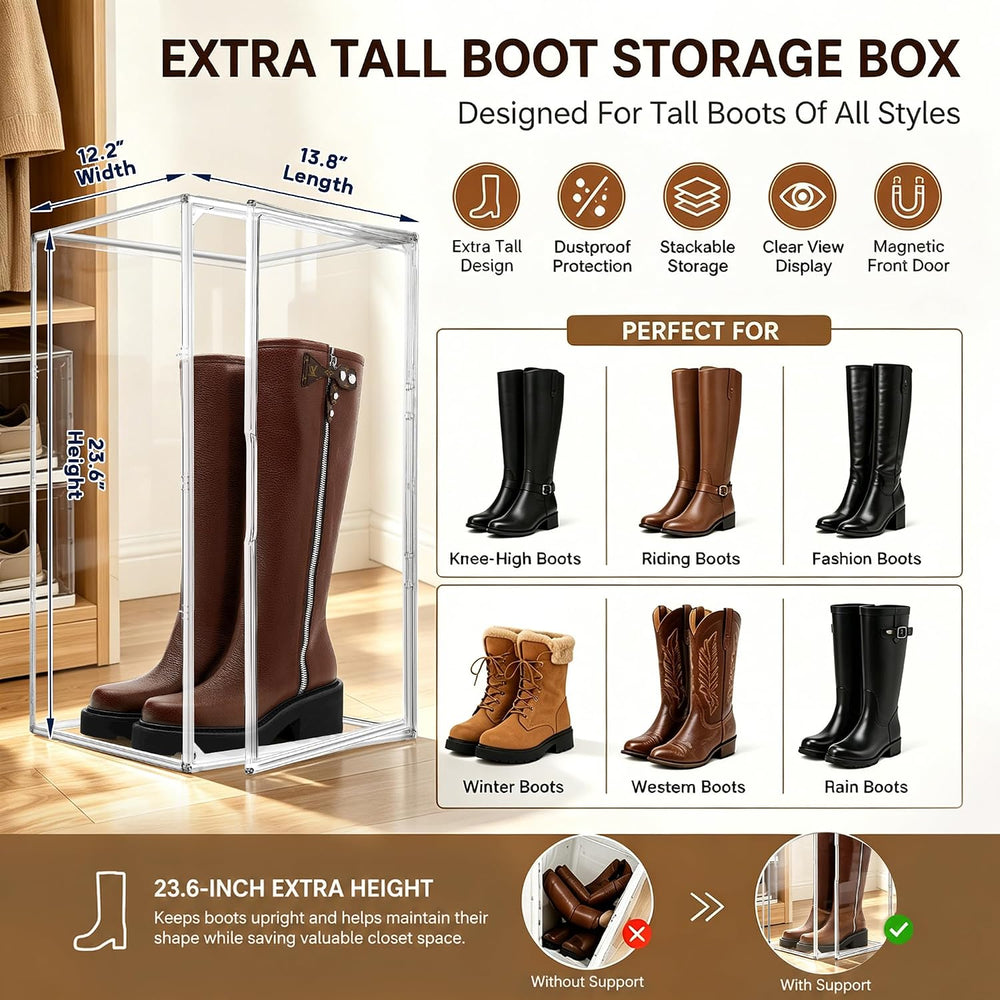Boot Organizer for Extra Tall Boots, 23.6'' Stackable Acrylic Display...