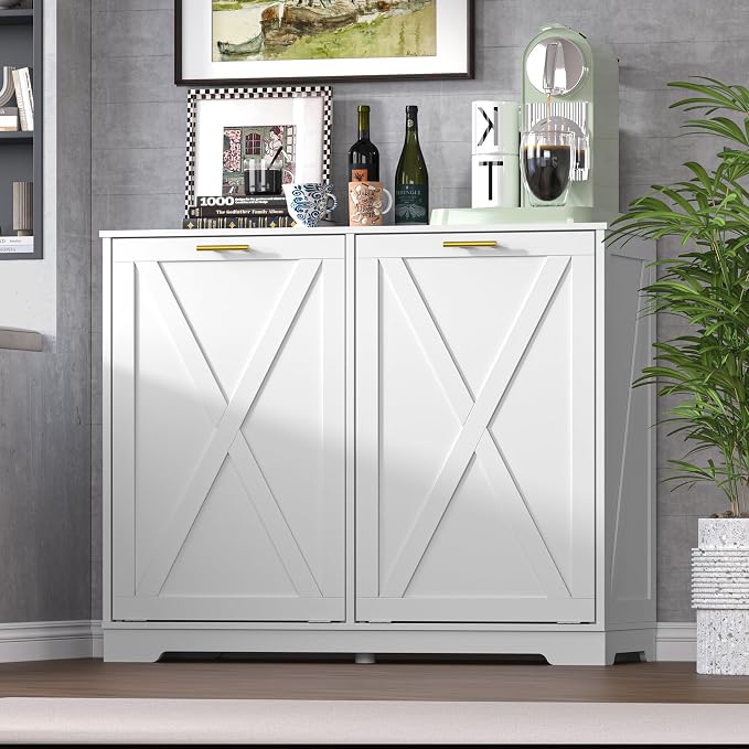 Tilt Out Trash Can Cabinet for 2 Bins, Hidden Recycle Garbage Bin Enclosure - Image 3