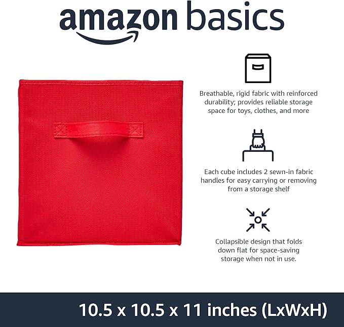 Amazon Basics Cube Organizer Storage Bins Handles, Collapsible Fabric, - Image 2