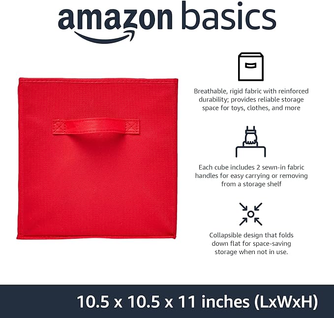 Amazon Basics Cube Organizer Storage Bins Handles, Collapsible Fabric, - Image 2