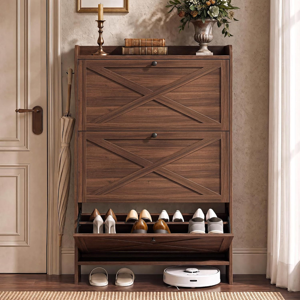 VASAGLE Narrow Shoe Storage Cabinet Organizer with 3 Flip Drawers