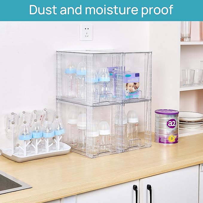 Vtopmart 4 Pack Clear Stackable Storage Drawers, 9.7" High Plastic Organizers - Image 2